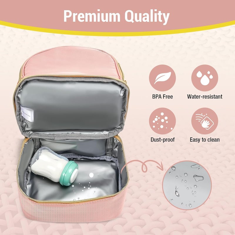 Procase Breast Pump Bag, Double Layer Breastmilk Pump Backpack Breast Milk Carrier for Breastfeeding Nursing Mom Work, Travel, Daycare -Pink - Image 4